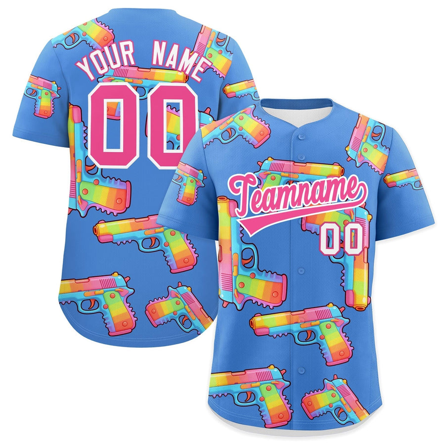 Custom Powder Blue Pink Sugar-Coated Firepower Graffiti Pattern Lightweight Baseball Jersey | BuyFootballJersey