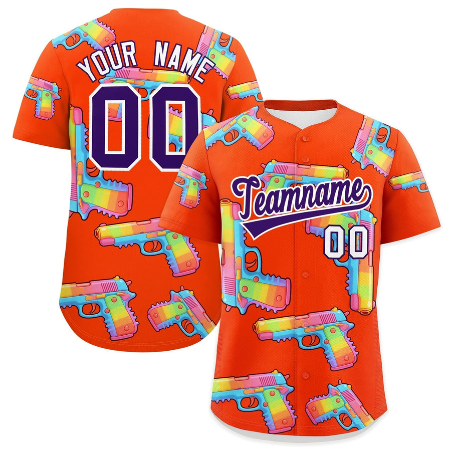 Custom Orange Purple Sugar-Coated Firepower Graffiti Pattern Breathable Baseball Jersey | BuyFootballJersey