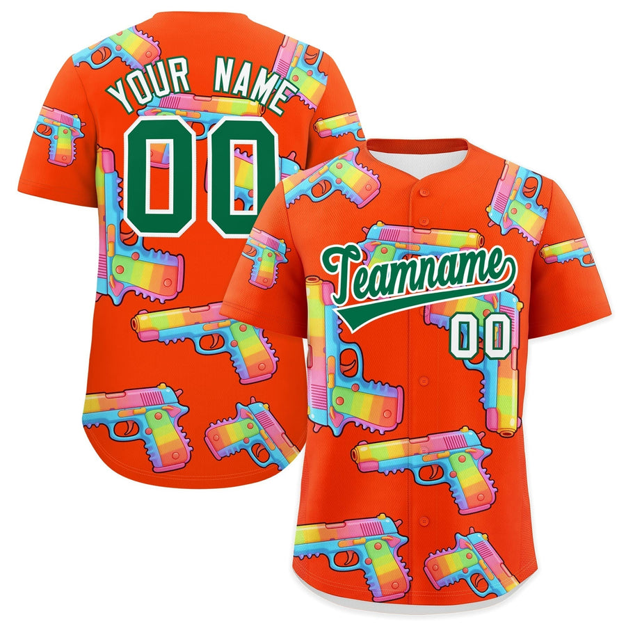 Custom Orange Kelly Green Sugar-Coated Firepower Graffiti Pattern Wrinkle-Resistant Baseball Jersey | BuyFootballJersey