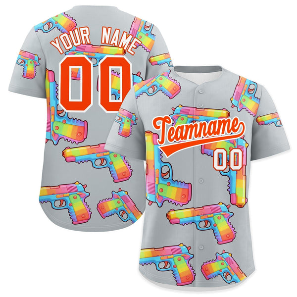 Custom Silver Orange Sugar-Coated Firepower Graffiti Pattern Lightweight Baseball Jersey | BuyFootballJersey
