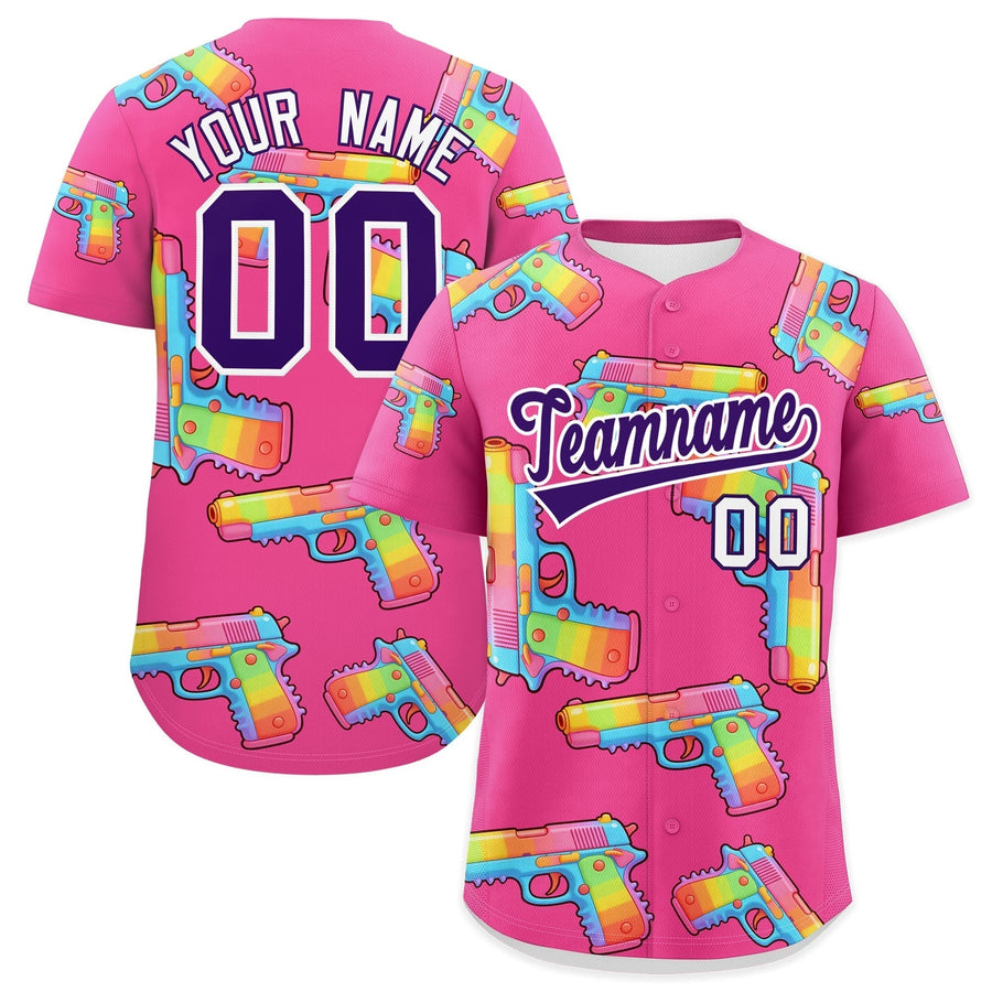 Custom Pink Purple Sugar-Coated Firepower Graffiti Pattern Wrinkle-Resistant Baseball Jersey | BuyFootballJersey