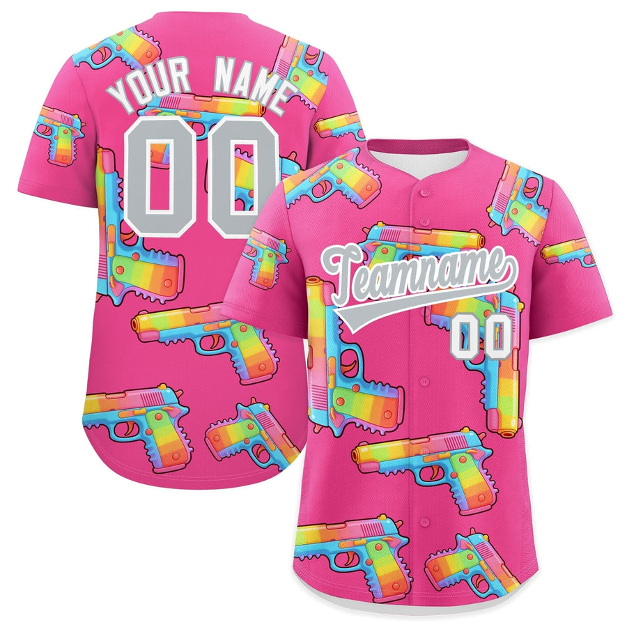 Custom Pink Silver Sugar-Coated Firepower Graffiti Pattern Moisture-Wicking Baseball Jersey | BuyFootballJersey