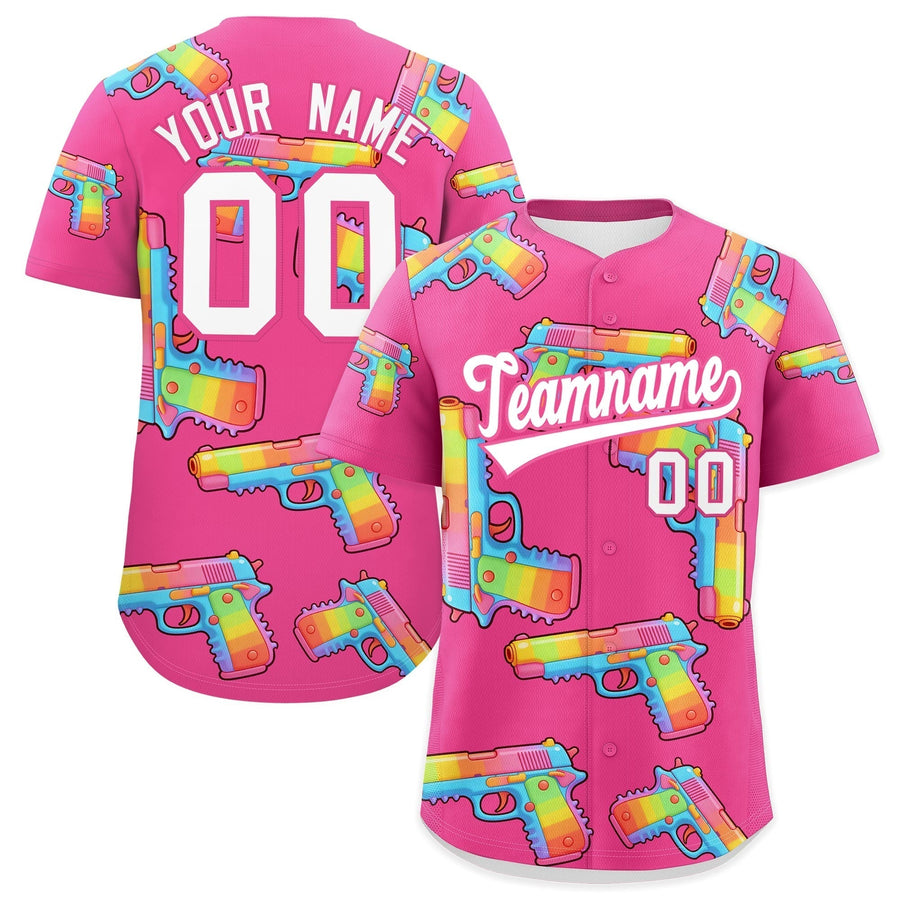 Custom Pink White Sugar-Coated Firepower Graffiti Pattern Quick Dry Baseball Jersey | BuyFootballJersey
