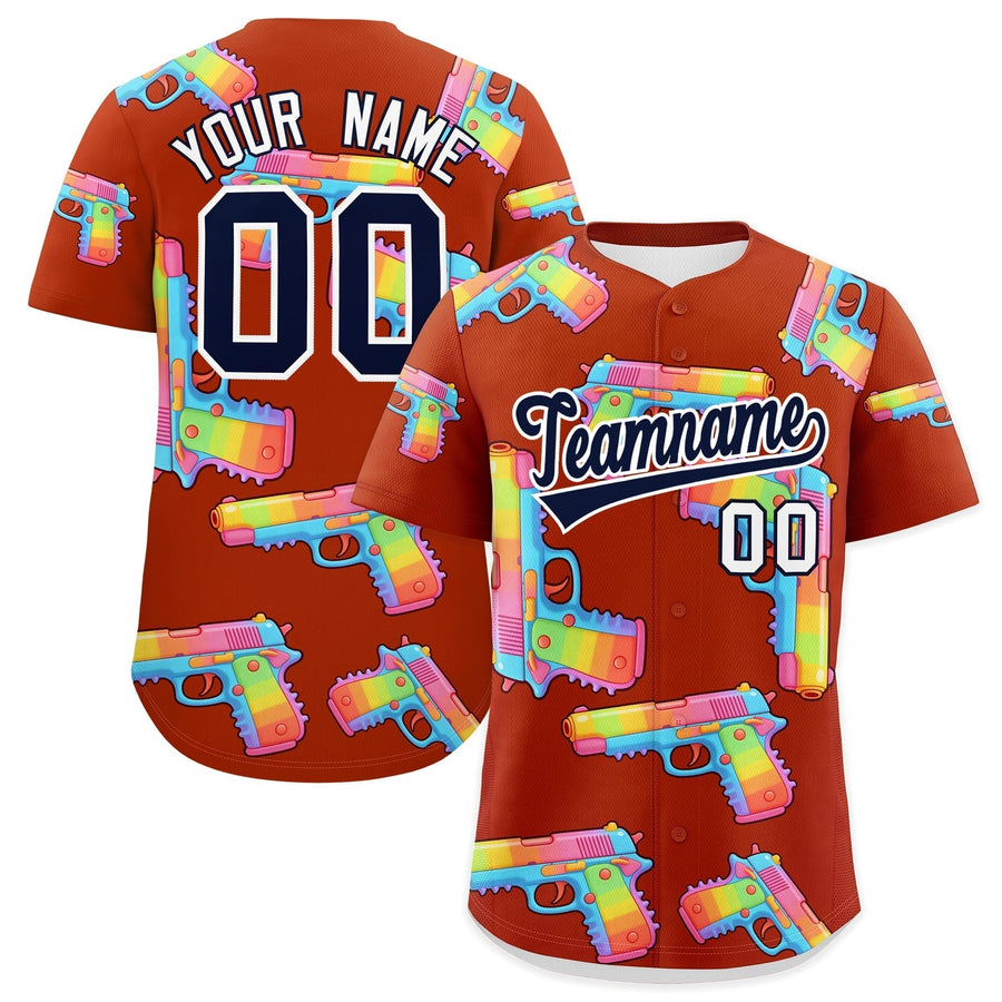 Custom Dark Orange Navy Sugar-Coated Firepower Graffiti Pattern Lightweight Baseball Jersey | BuyFootballJersey