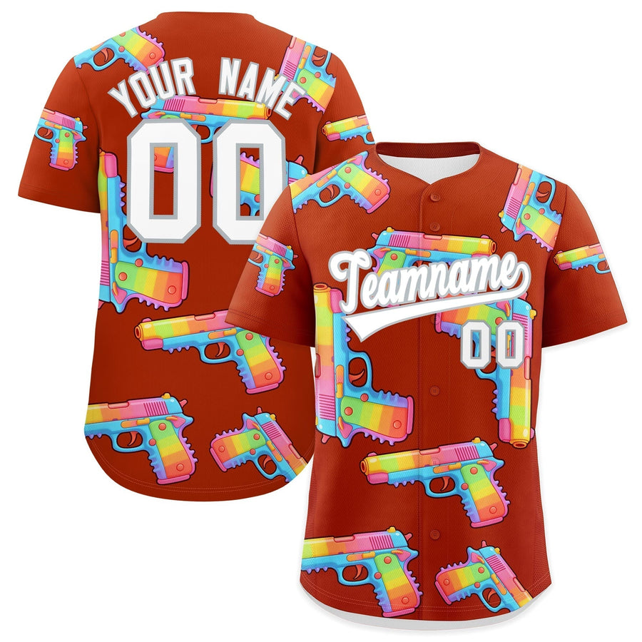 Custom Dark Orange White Sugar-Coated Firepower Graffiti Pattern Wrinkle-Resistant Baseball Jersey | BuyFootballJersey