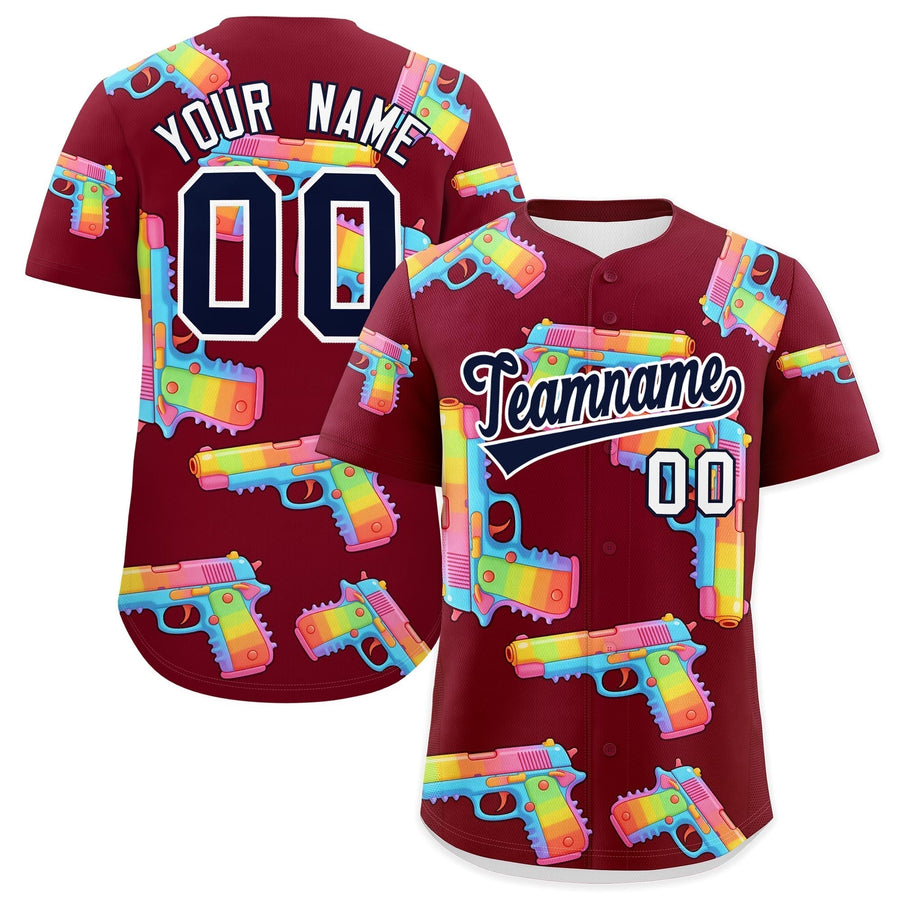 Custom Crimson Navy Sugar-Coated Firepower Graffiti Pattern Quick Dry Baseball Jersey | BuyFootballJersey