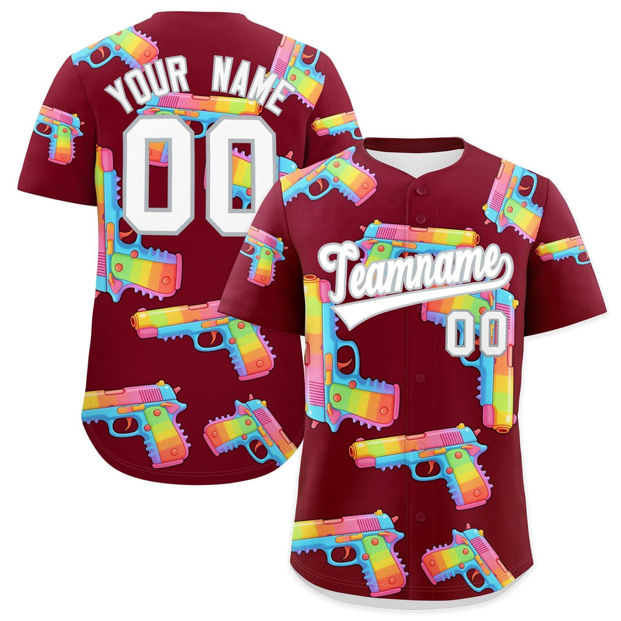 Custom Crimson White Sugar-Coated Firepower Graffiti Pattern Lightweight Baseball Jersey | BuyFootballJersey