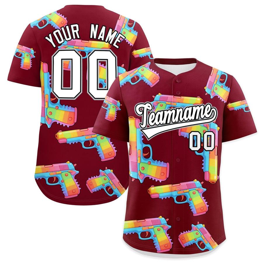 Custom Crimson White Sugar-Coated Firepower Graffiti Pattern Breathable Baseball Jersey | BuyFootballJersey