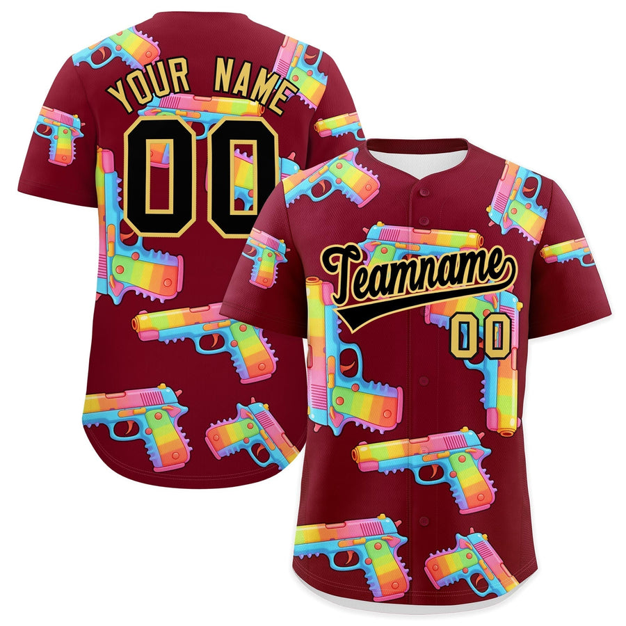 Custom Crimson Black Khaki Sugar-Coated Firepower Graffiti Pattern Wrinkle-Resistant Baseball Jersey | BuyFootballJersey