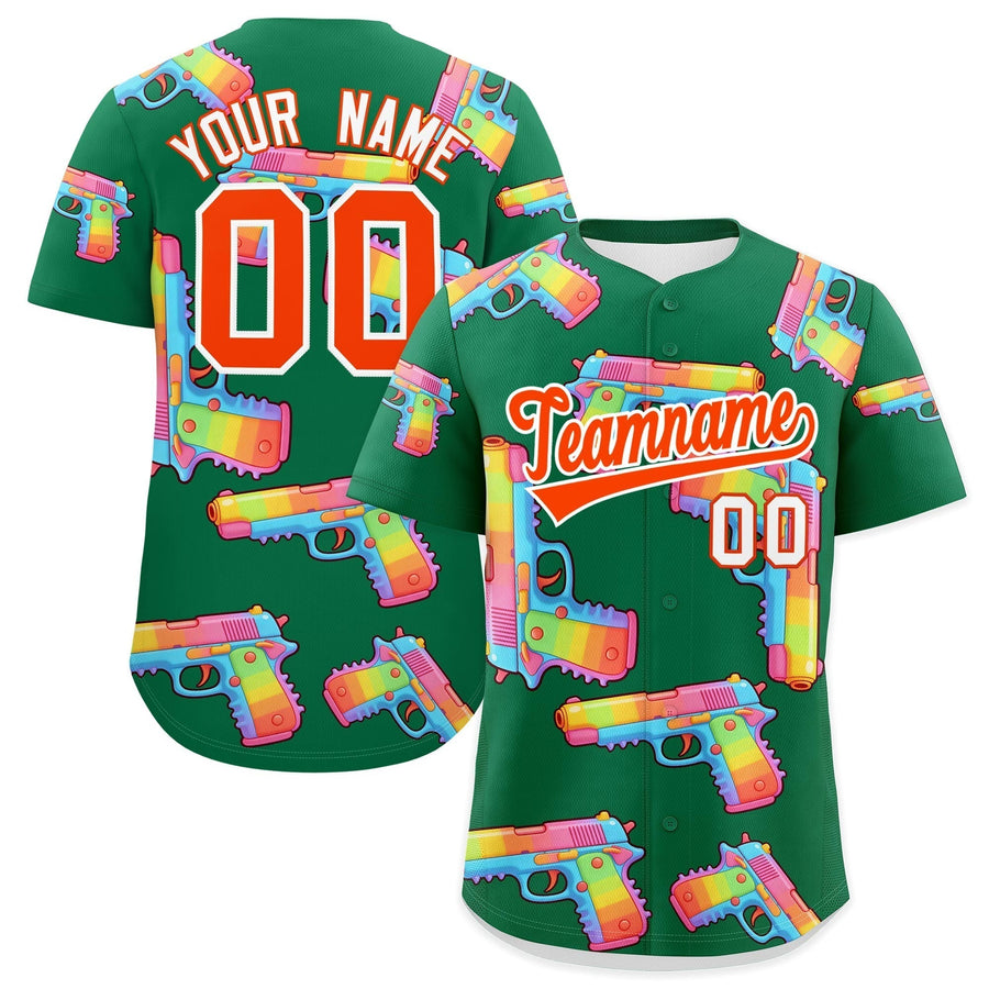 Custom Kelly Green Orange Sugar-Coated Firepower Graffiti Pattern Lightweight Baseball Jersey | BuyFootballJersey