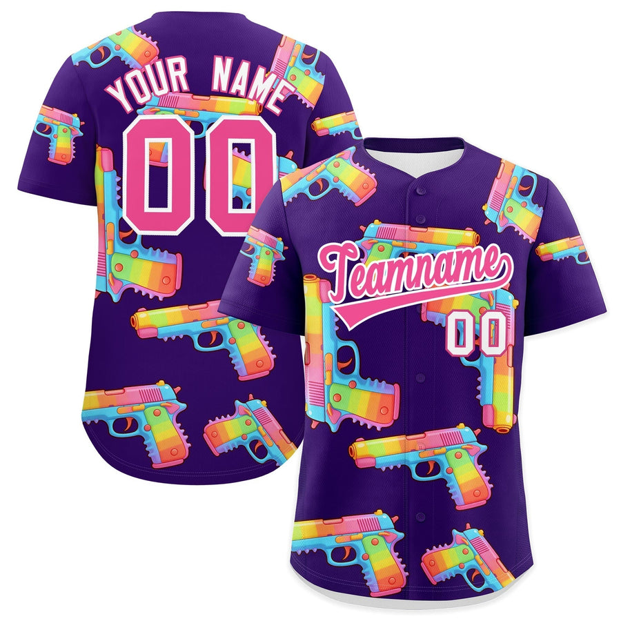 Custom Purple Pink Sugar-Coated Firepower Graffiti Pattern Moisture-Wicking Baseball Jersey | BuyFootballJersey