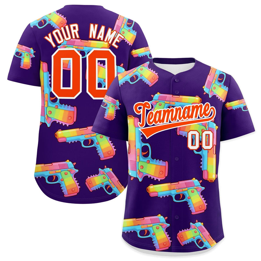 Custom Purple Orange Sugar-Coated Firepower Graffiti Pattern Quick Dry Baseball Jersey | BuyFootballJersey