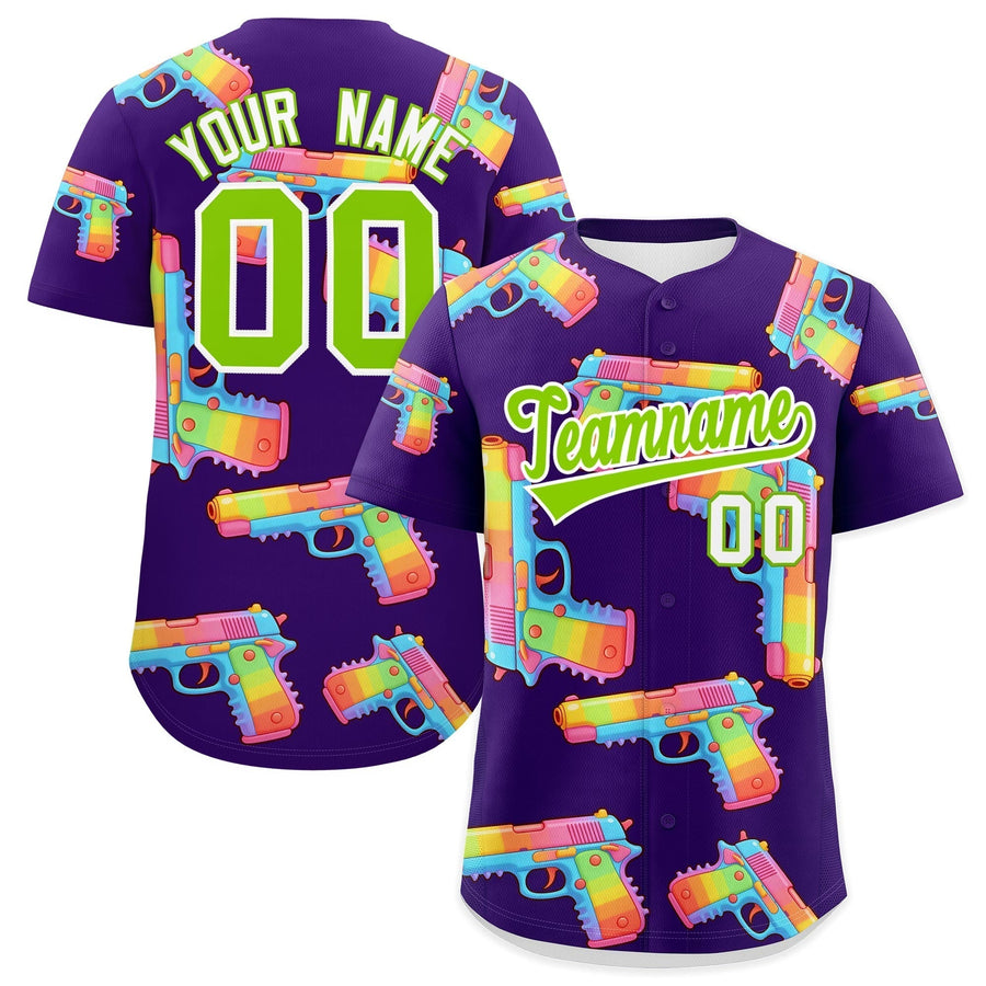 Custom Purple Neon Green Sugar-Coated Firepower Graffiti Pattern Lightweight Baseball Jersey | BuyFootballJersey
