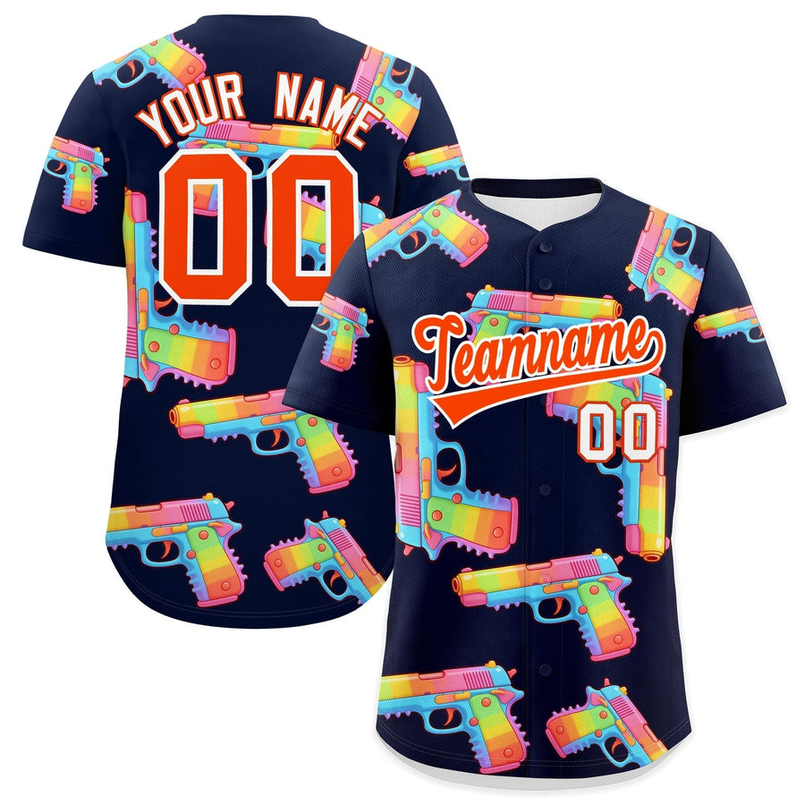 Custom Navy Orange Sugar-Coated Firepower Graffiti Pattern Moisture-Wicking Baseball Jersey | BuyFootballJersey