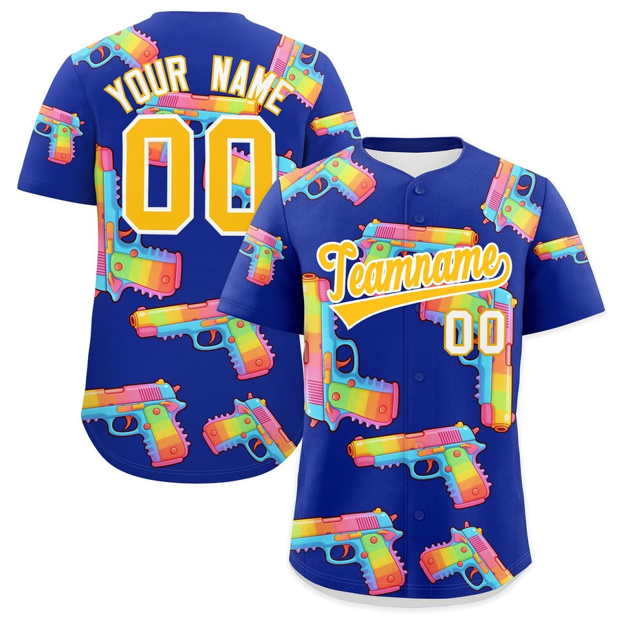 Custom Royal Blue Yellow Sugar-Coated Firepower Graffiti Pattern Lightweight Baseball Jersey | BuyFootballJersey