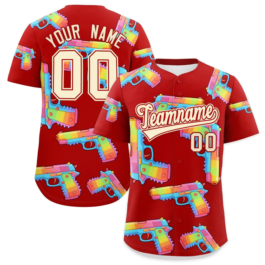Custom Red Cream Sugar-Coated Firepower Graffiti Pattern Moisture-Wicking Baseball Jersey | BuyFootballJersey