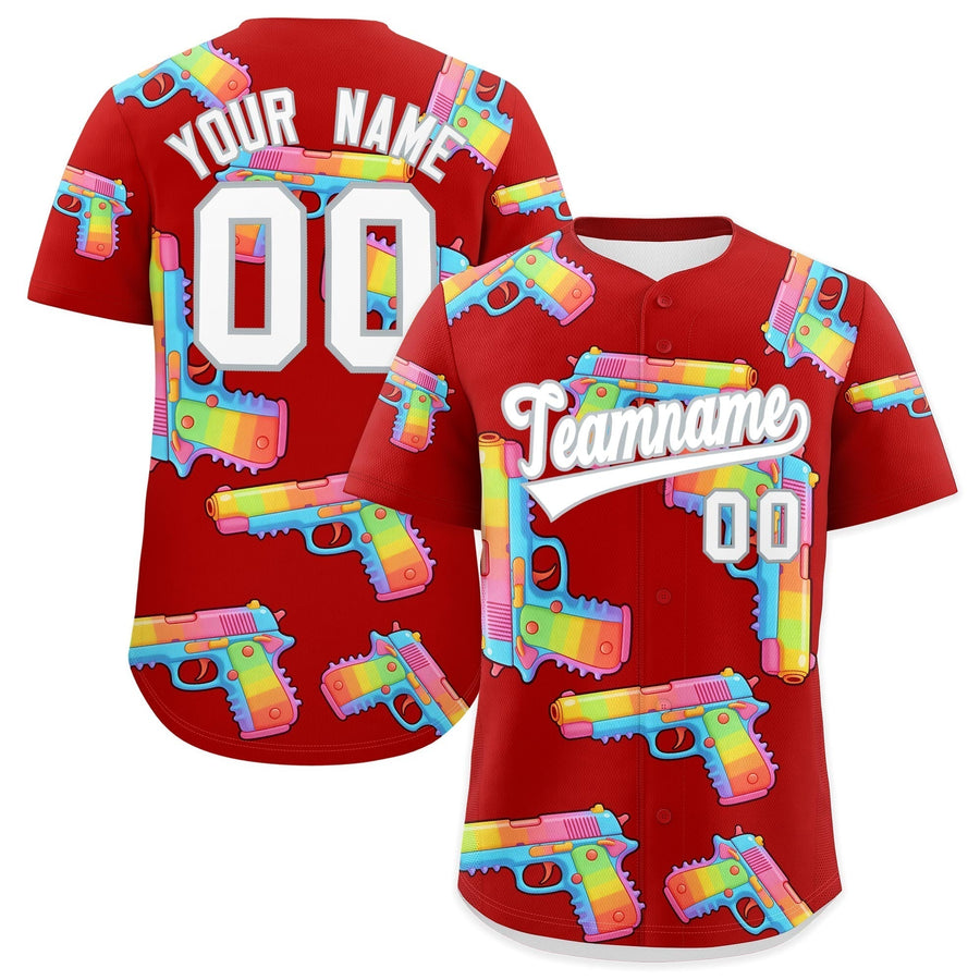 Custom Red White Sugar-Coated Firepower Graffiti Pattern Quick Dry Baseball Jersey | BuyFootballJersey