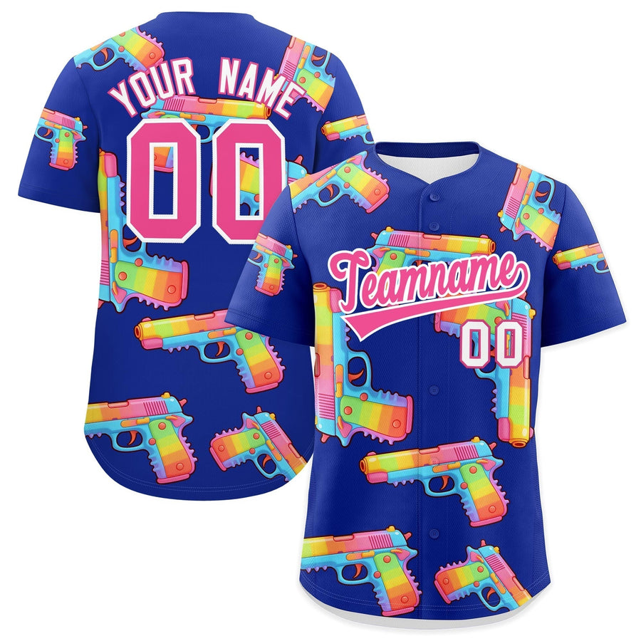 Custom Royal Blue Pink Sugar-Coated Firepower Graffiti Pattern Lightweight Baseball Jersey | BuyFootballJersey