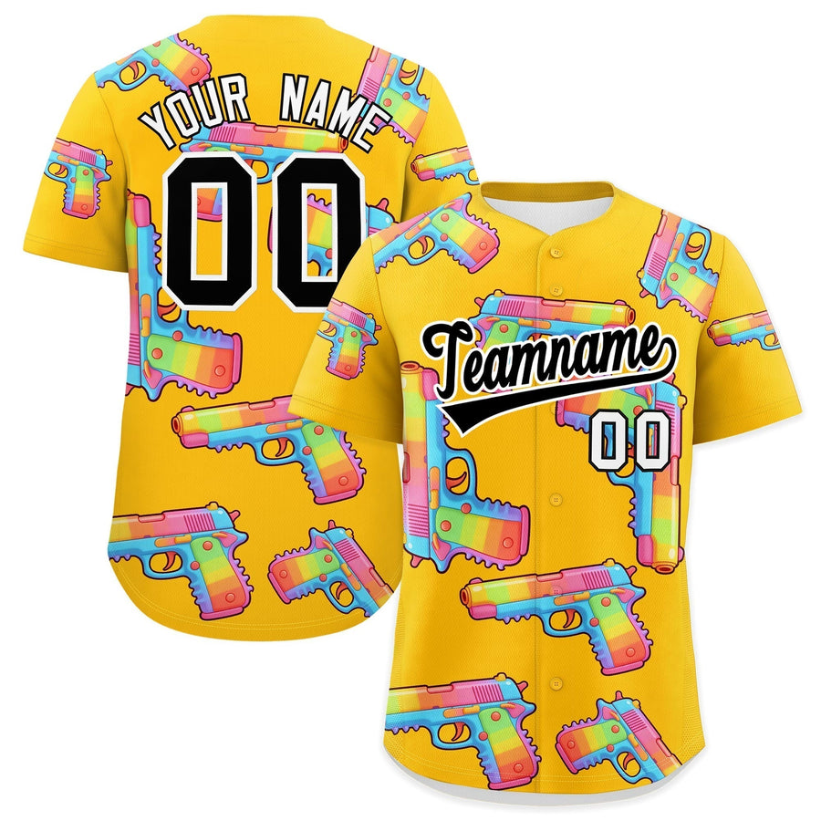 Custom Yellow Black Sugar-Coated Firepower Graffiti Pattern Lightweight Baseball Jersey | BuyFootballJersey
