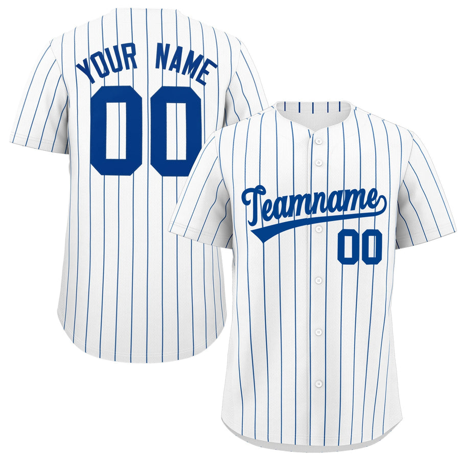 Custom White Royal Pinstripe Personalized Two-Tone Baseball Jersey | BuyFootballJersey