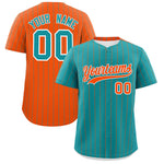Custom Aqua Orange Pinstripe Personalized Two-Tone Baseball Jersey | BuyFootballJersey