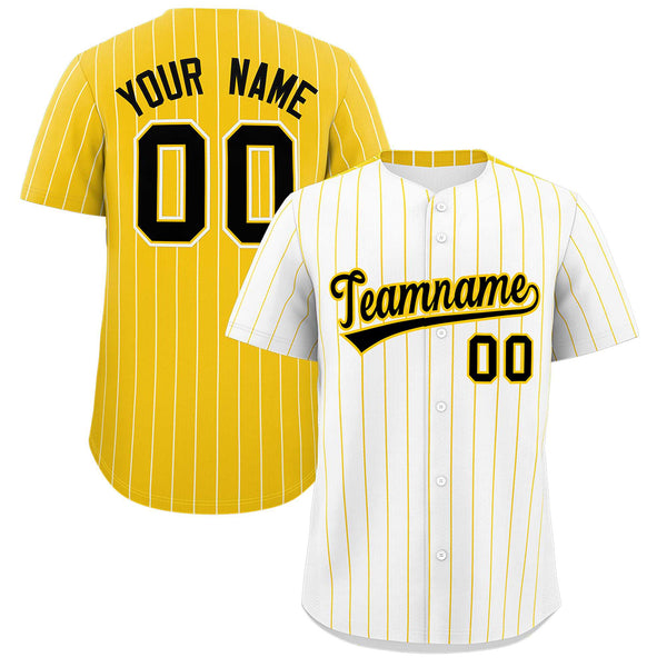 Custom White Gold Pinstripe Personalized Two-Tone Baseball Jersey | BuyFootballJersey