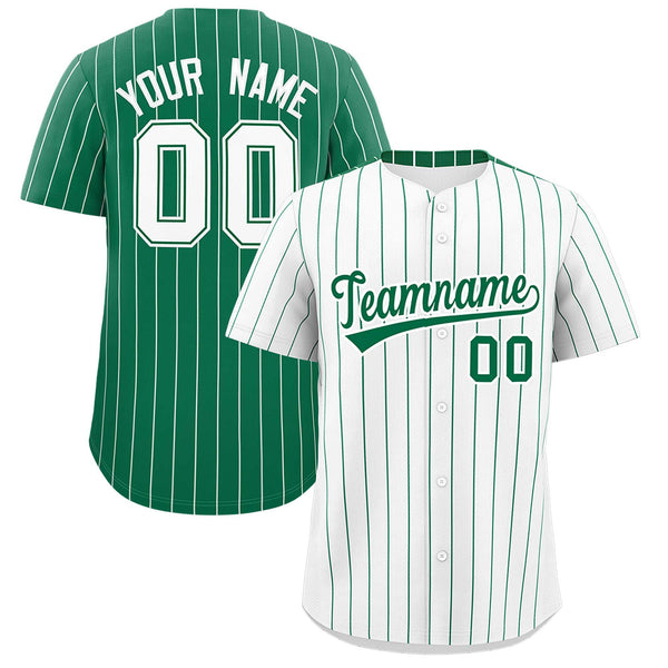 Custom White Kelly Green Pinstripe Personalized Two-Tone Baseball Jersey | BuyFootballJersey