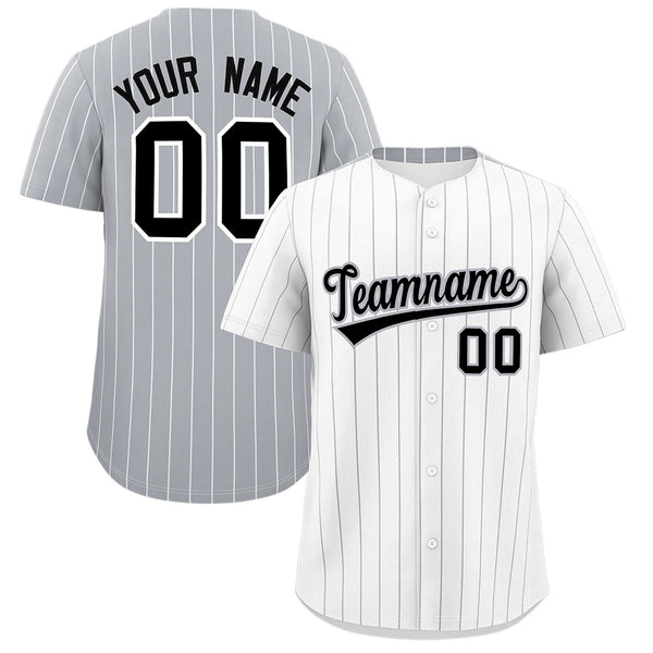 Custom White Gray Pinstripe Personalized Two-Tone Baseball Jersey | BuyFootballJersey