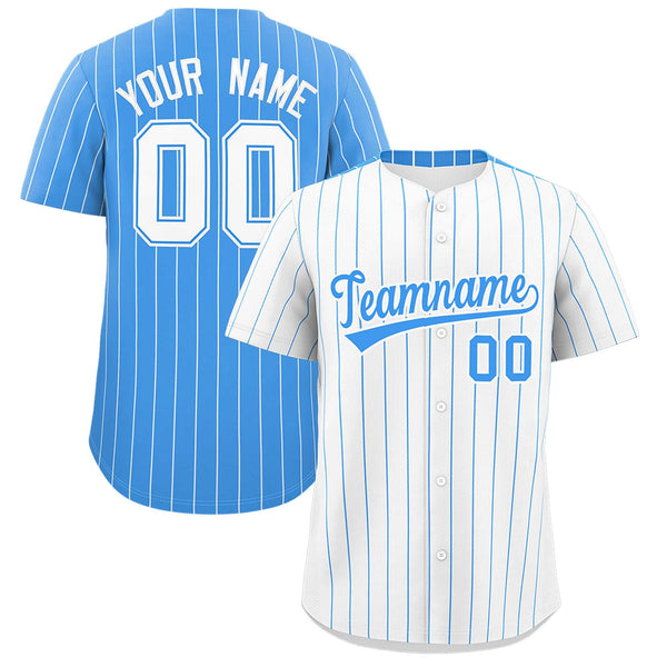 Custom White Powder Blue Pinstripe Personalized Two-Tone Baseball Jersey | BuyFootballJersey