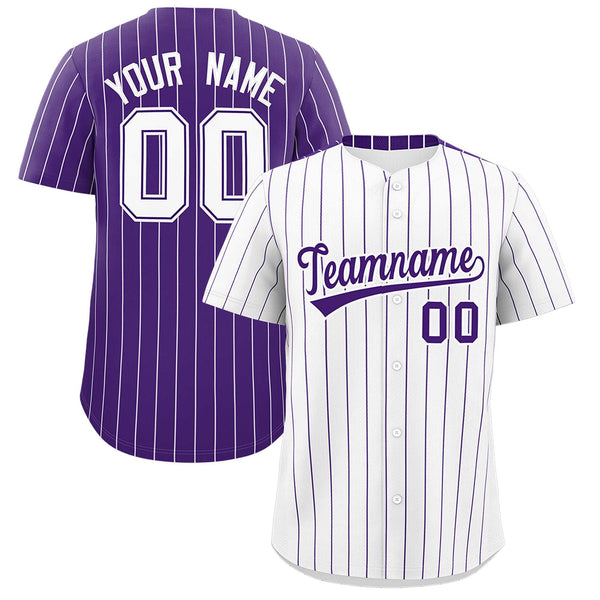 Custom White Purple Pinstripe Personalized Two-Tone Baseball Jersey | BuyFootballJersey