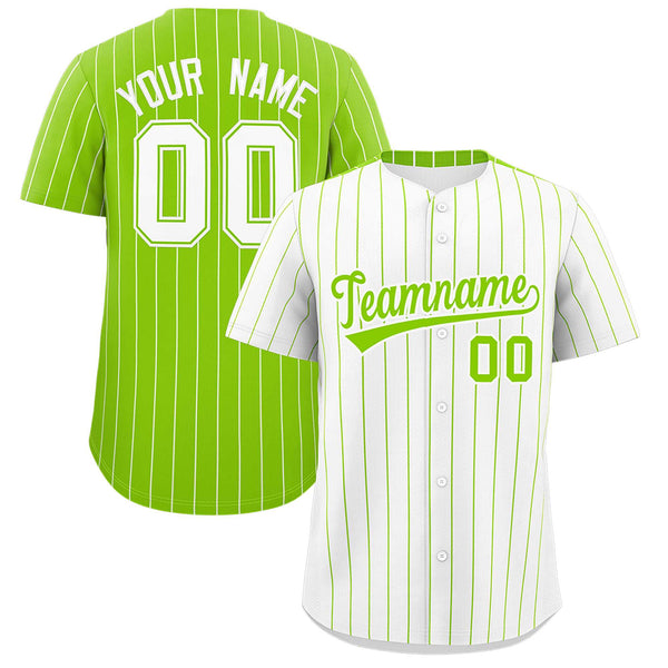 Custom White Neon Green Pinstripe Personalized Two-Tone Baseball Jersey | BuyFootballJersey