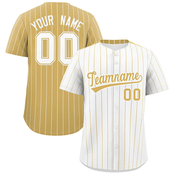 Custom White Old Gold Pinstripe Personalized Two-Tone Baseball Jersey | BuyFootballJersey