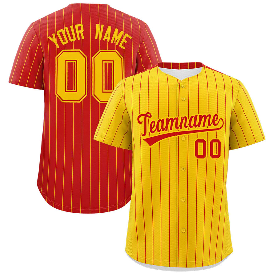 Custom Gold Red Pinstripe Personalized Two-Tone Baseball Jersey | BuyFootballJersey