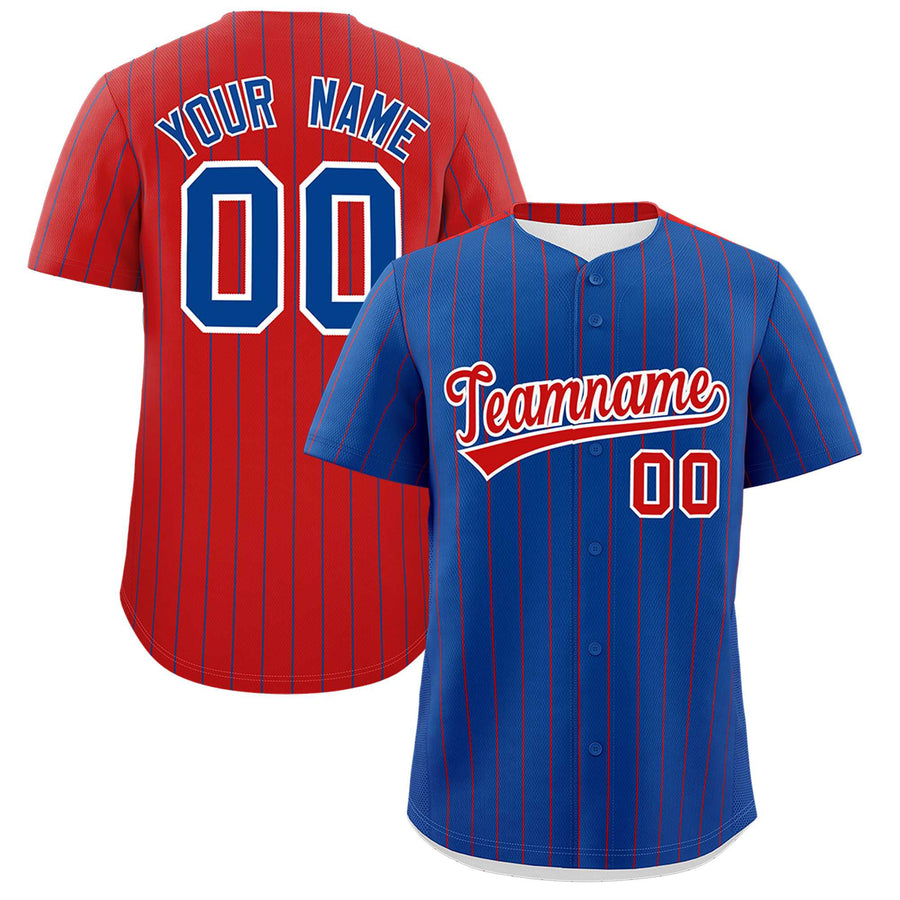 Custom Royal Red Pinstripe Personalized Two-Tone Baseball Jersey | BuyFootballJersey