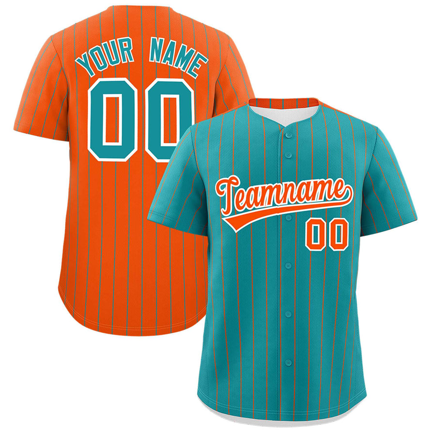 Custom Aqua Orange Pinstripe Personalized Two-Tone Baseball Jersey | BuyFootballJersey