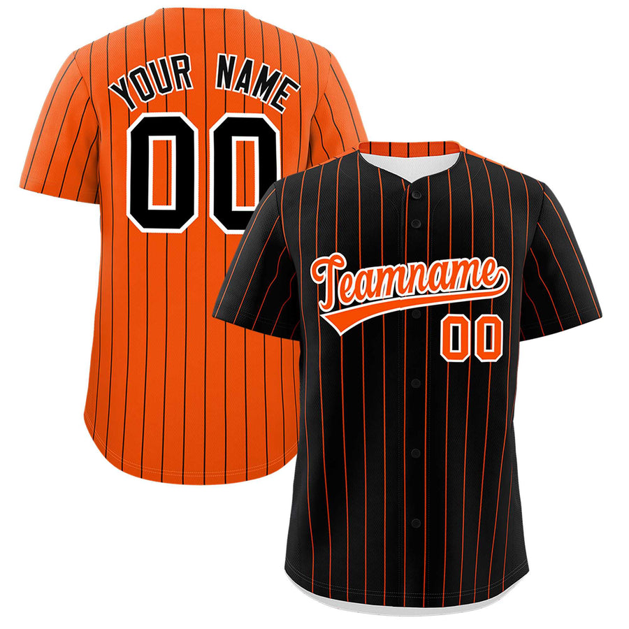 Custom Black Orange Pinstripe Personalized Two-Tone Baseball Jersey | BuyFootballJersey