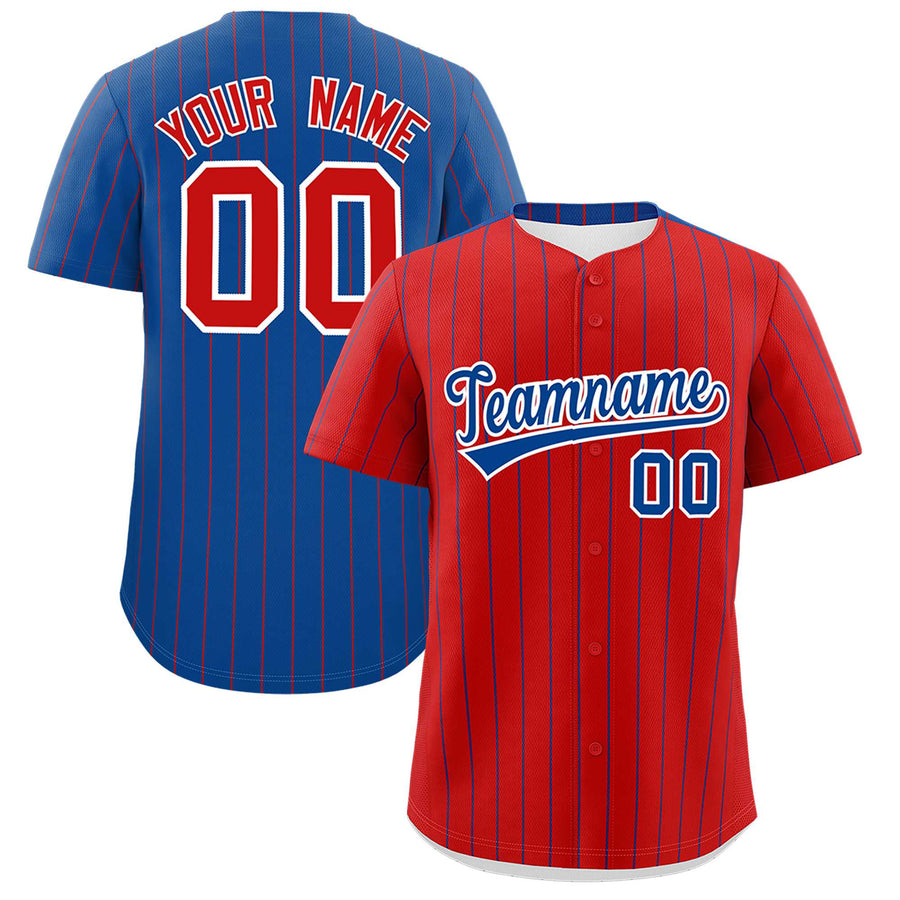 Custom Red Royal Pinstripe Personalized Two-Tone Baseball Jersey | BuyFootballJersey