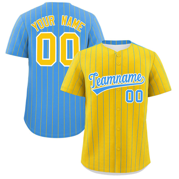 Custom Gold Powder Blue Pinstripe Personalized Two-Tone Baseball Jersey | BuyFootballJersey