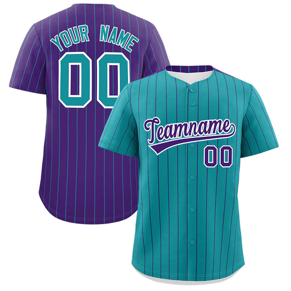 Custom Teal Purple Pinstripe Personalized Two-Tone Baseball Jersey | BuyFootballJersey