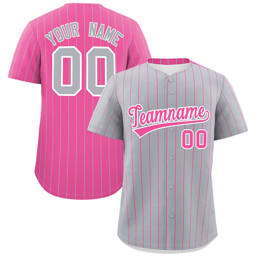 Custom Gray Pink Pinstripe Personalized Two-Tone Baseball Jersey | BuyFootballJersey