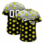Custom Silver Black Graffiti Gradient Pattern Smile Baseball Jersey | BuyFootballJersey