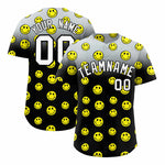 Custom Silver Black Graffiti Gradient Pattern Smile Baseball Jersey | BuyFootballJersey