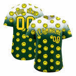 Custom White Green Graffiti Gradient Pattern Smile Baseball Jersey | BuyFootballJersey