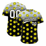 Custom Silver Black Graffiti Gradient Pattern Smile Baseball Jersey | BuyFootballJersey