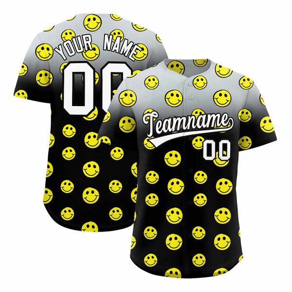 Custom Silver Black Graffiti Gradient Pattern Smile Baseball Jersey | BuyFootballJersey