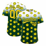 Custom White Green Graffiti Gradient Pattern Smile Baseball Jersey | BuyFootballJersey