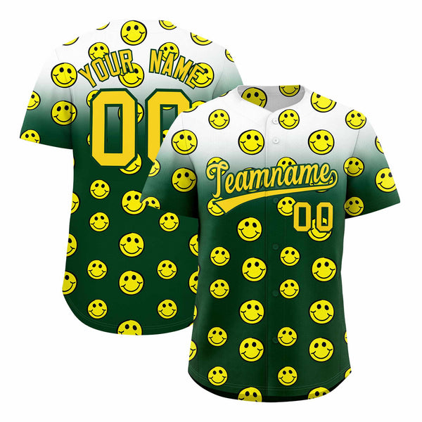 Custom White Green Graffiti Gradient Pattern Smile Baseball Jersey | BuyFootballJersey
