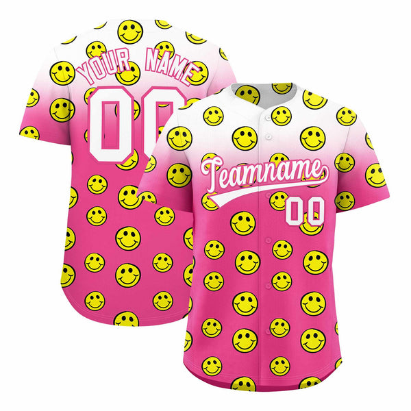 Custom White Pink Graffiti Gradient Pattern Smile Baseball Jersey | BuyFootballJersey