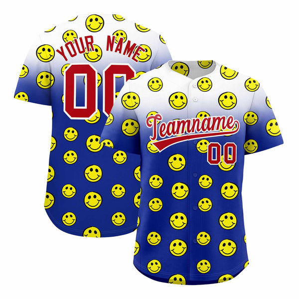 Custom White Royal Graffiti Gradient Pattern Smile Baseball Jersey | BuyFootballJersey