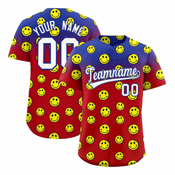 Custom Royal Red Graffiti Gradient Pattern Smile Baseball Jersey | BuyFootballJersey